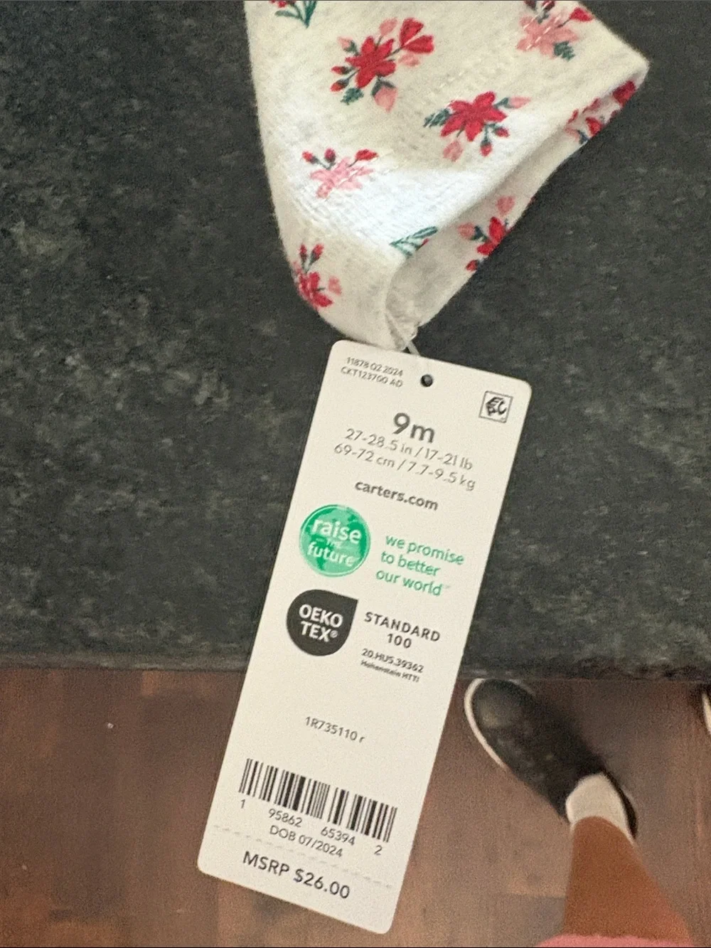 Carter's Cream Long-Sleeve Floral Accent Baby One-Piece